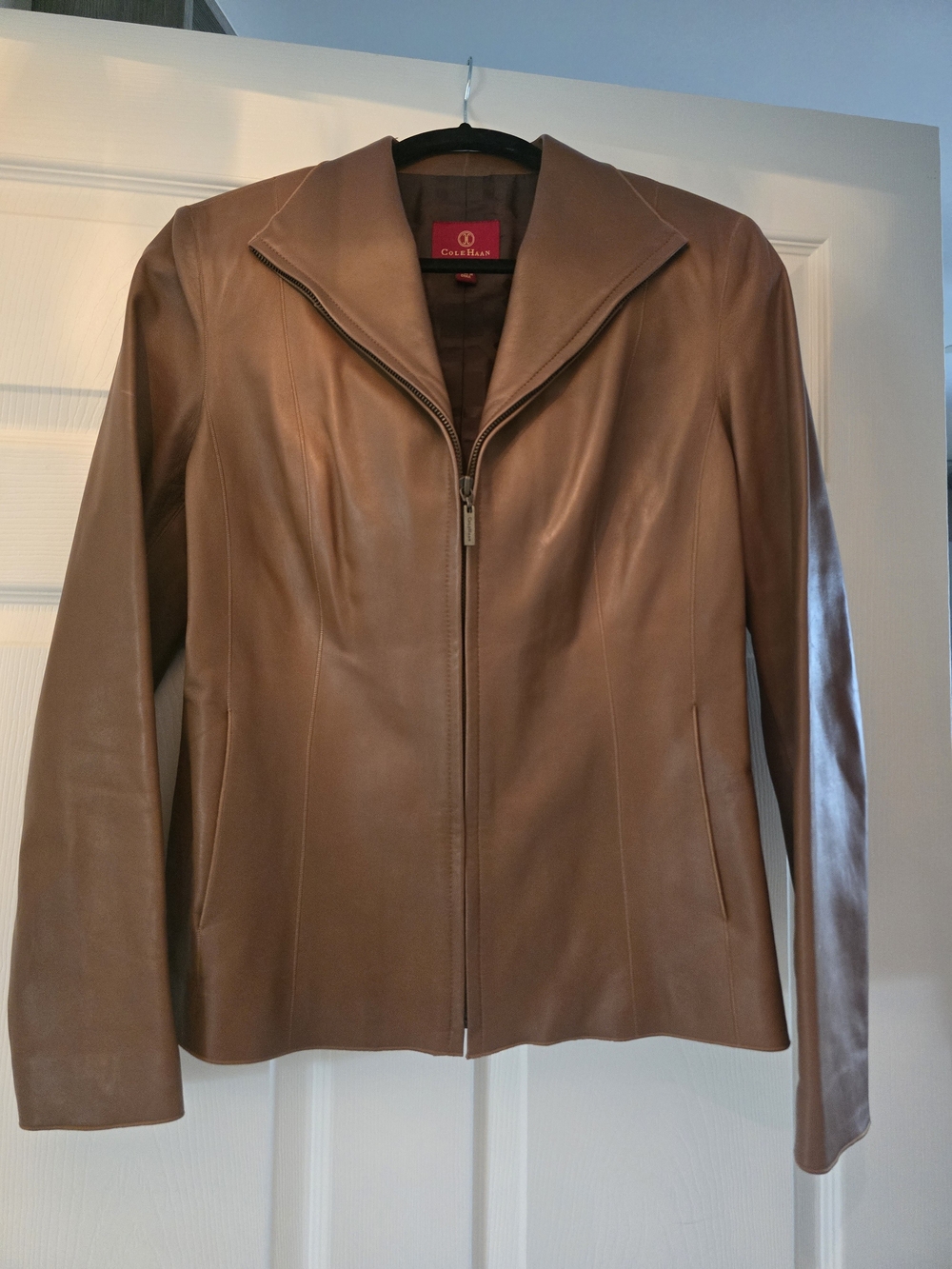 Cole Haan Women's Cognac Brown Leather Zip Jacket